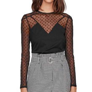 Like New Maje Tribador Mesh Embroidered Polka Dot Swissdot Top Size 1 (XS)
